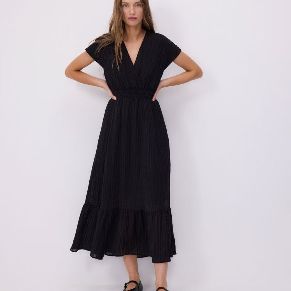 Reserved Black Crinkle Maxi Dress